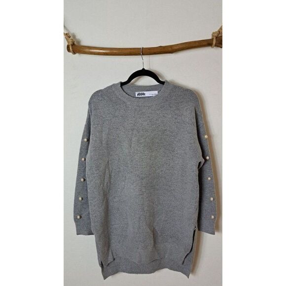 Zara Knits Sweater Grey  Pearls Sleeves Tunic Length Jumper‎ - Picture 10 of 12